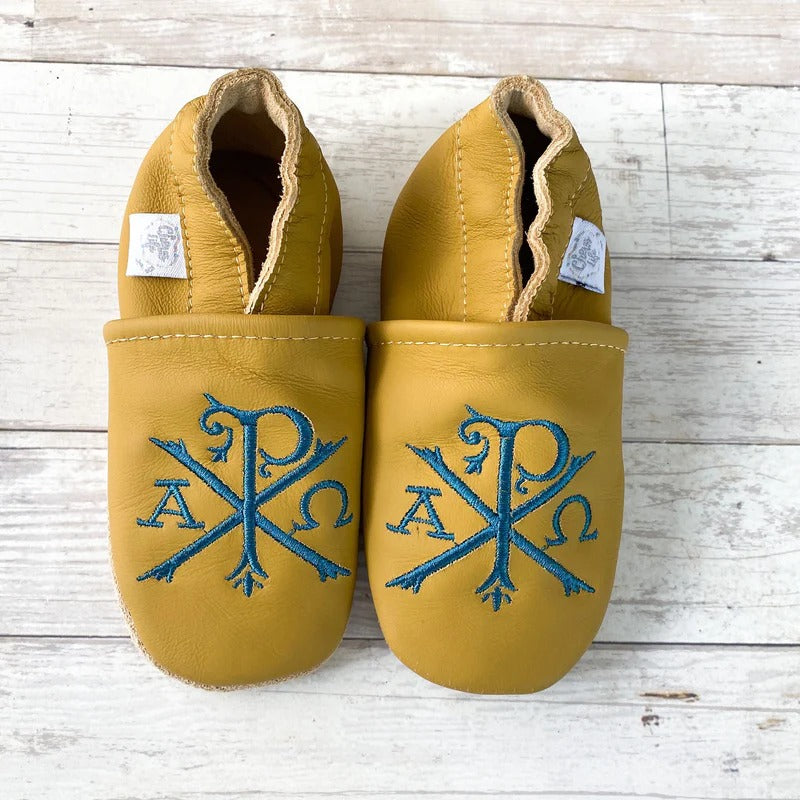 Emmaus Crib Shoes (Yellow, Chi Rho)