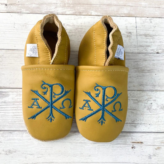 Emmaus Crib Shoes (Yellow, Chi Rho)