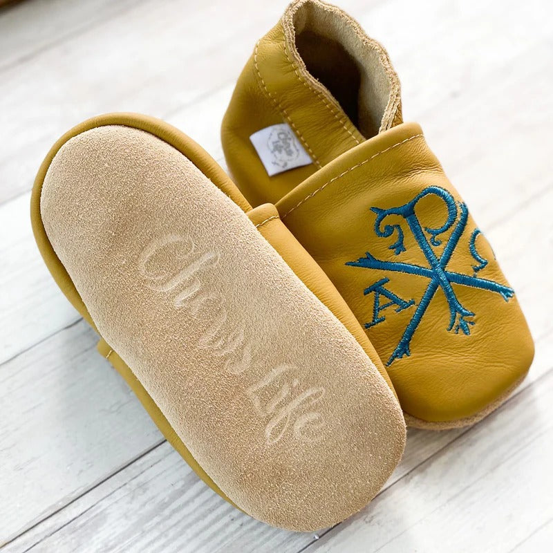 Emmaus Crib Shoes (Yellow, Chi Rho)